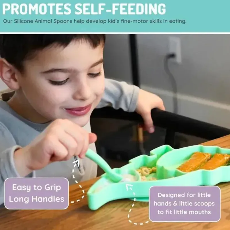 melii__colheres__silicone_SKUgtouXcvj_5.webp Melii - colheres 100% silicone, alimentação para bebês e crianças pequenas, sem BPA, conjunto de 4 peças, cachorro, gato, unicórnio e dinossauro Clearance