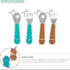 Melii - conjunto de colher e garfo para alimentação infantil e infantil 4 unidades, tubarão e urso Outlet