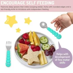 Melii - conjunto de colher e garfo para alimentação infantil e infantil 4 unidades, tubarão e urso Outlet