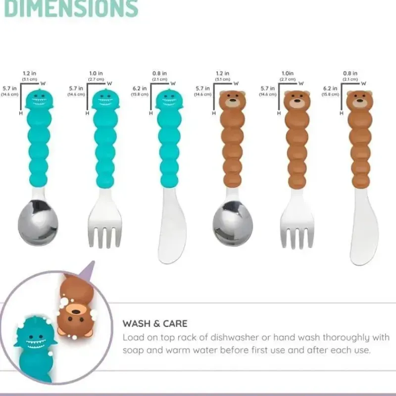 melii__conjunto_de_garfo__SKUTbDqgZaG_3.webp Melii - conjunto de garfo e faca para alimentação de crianças e crianças 6 unidades, urso e tubarão Sale