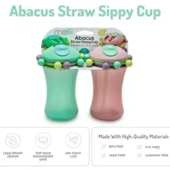 Melii - Copo com canudinho de palha Abacus 2Pk, menta/rosa Clearance
