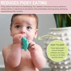 Melii - Mordedores para bebês, 100% silicone de qualidade alimentar, múltiplas texturas, sem BPA, dinossauro e tubarão Fashion