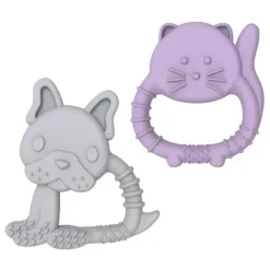 Melii - mordedores para bebês, 100% silicone de qualidade alimentar, múltiplas texturas, sem BPA, Bulldog e Cat Online
