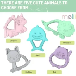 Melii - mordedores para bebês, 100% silicone de qualidade alimentar, múltiplas texturas, sem BPA, Bulldog e Cat Online