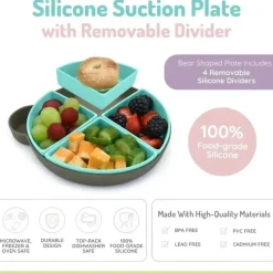 Melii - Placa de sucção dividida 100% silicone com divisórias removíveis, urso Online