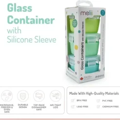 Melii - Recipientes de vidro para armazenamento de alimentos com capa de silicone, 5,4 onças, menta, azul, limão Outlet