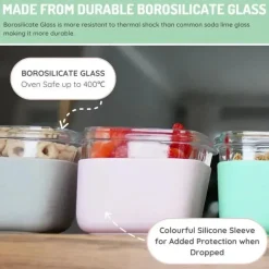 Melii - Recipientes de vidro para armazenamento de alimentos com capa de silicone, 5,4 onças, rosa, roxo, cinza New