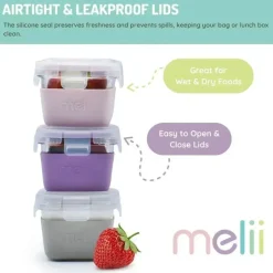 Melii - Recipientes de vidro para armazenamento de alimentos com capa de silicone, 5,4 onças, rosa, roxo, cinza New