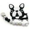 Loulou LOLLIPOP Mordedor de silicone com clipe Boston Terrier Preto New
