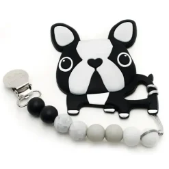 Loulou LOLLIPOP Mordedor de silicone com clipe Boston Terrier Preto New