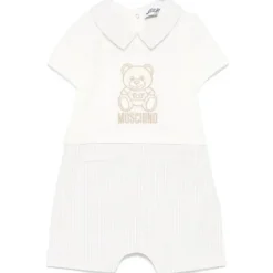 Moschino Baby - Boy Short Sleeve Romper With Stripes And Bear Print Beige Outlet