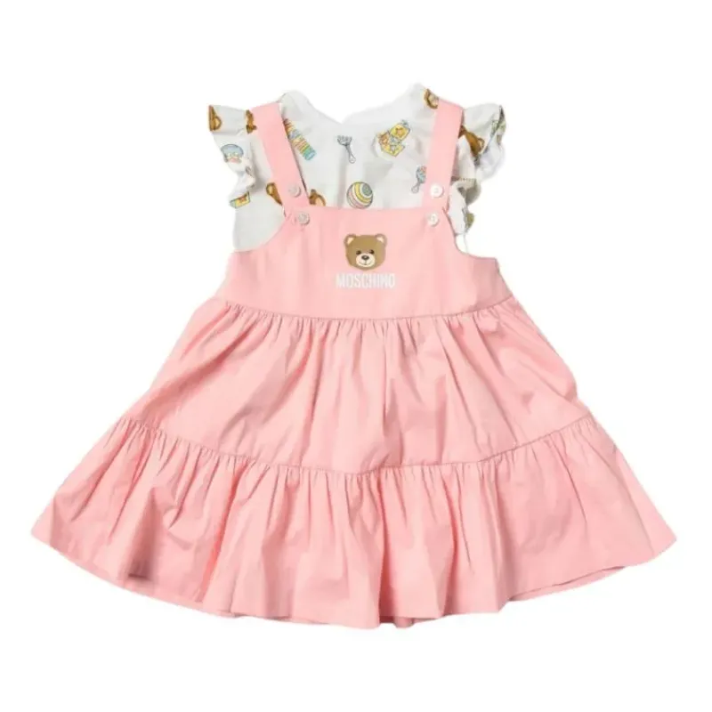moschino_baby__conjunto_d_SKUVoJQMmzL_1.webp Moschino Baby - conjunto de vestido e camiseta com babados para meninas Bear Born, Sugarrose Discount