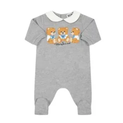 Moschino Baby - Conjunto de babador e chapéu Babygrow gráfico de três ursos, cinza Clearance