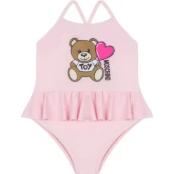 Moschino Baby - Girl Ruffled Swimsuit With Bear Heart Print, Light Pink Online