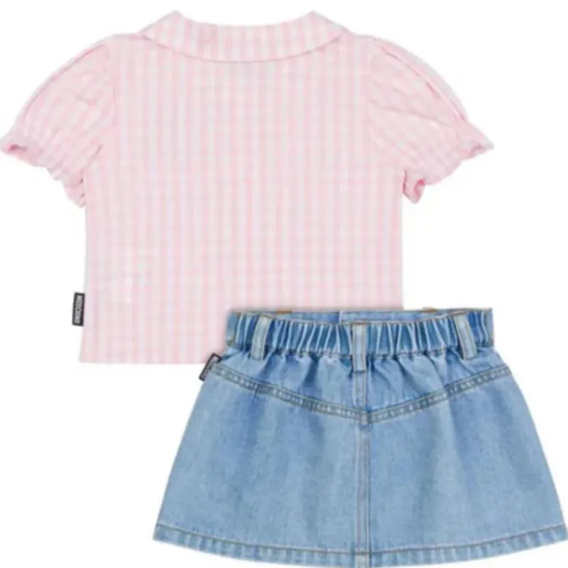 moschino_baby__girl_short_SKULLlGDVHC_1.webp Moschino Baby - Girl Short Sleeve Gingham Blouse Bear Patch Denim Skirt Clearance