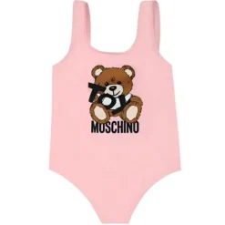 Moschino Baby - Girl Toy Bear Logo Print Swimsuit In Gift Box Pink Hot
