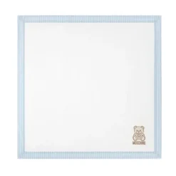 Moschino Baby - Popeline Striped Blanket With Bear Embroidery, Light Blue Fashion