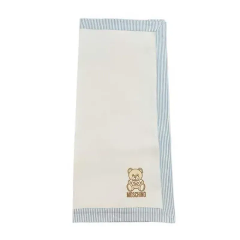 moschino_baby__popeline_s_SKUQqDgo1lL_1.webp Moschino Baby - Popeline Striped Blanket With Bear Embroidery, Light Blue Fashion