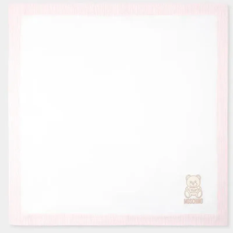 moschino_baby__popeline_s_SKUljvZBuVB_0.webp Moschino Baby - Popeline Striped Blanket With Bear Embroidery, Light Pink Hot