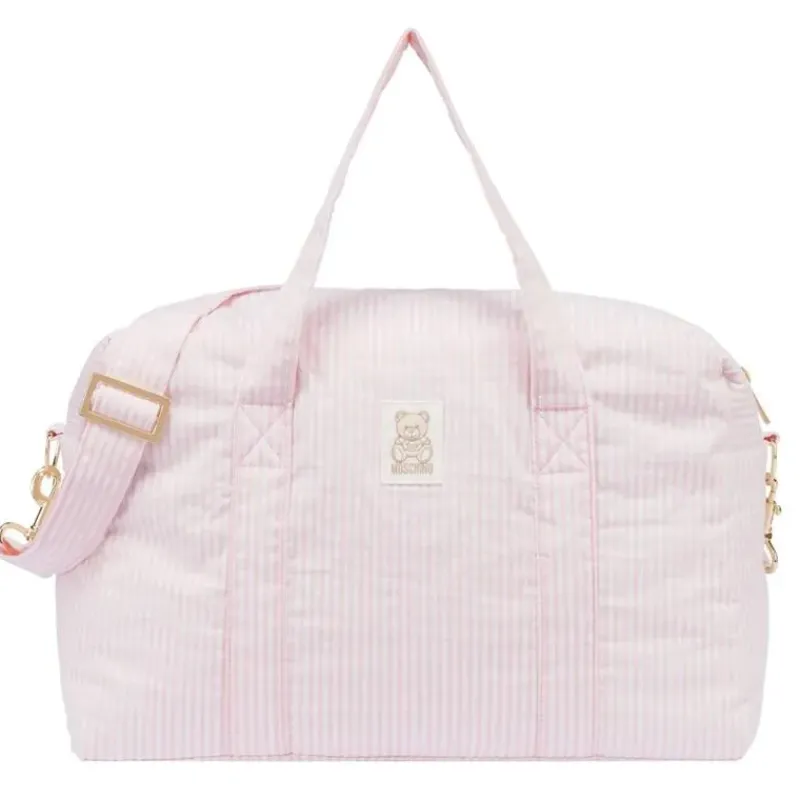 moschino_baby__striped_di_SKU1a04vjIE_0.webp Moschino Baby - Striped Diaper Bag With Bear Patch Changing Mat Light Pink Clearance