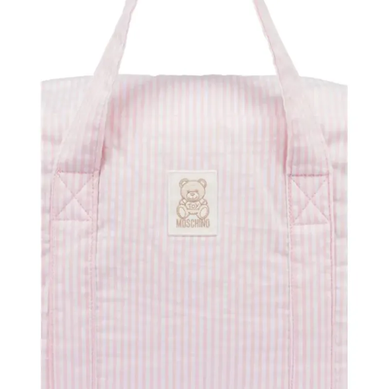 moschino_baby__striped_di_SKU1a04vjIE_1.webp Moschino Baby - Striped Diaper Bag With Bear Patch Changing Mat Light Pink Clearance