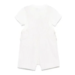 Moschino Baby - Unisex Short Sleeve Tee With Striped Overall And Bear Patch Beige Discount