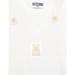 Moschino Baby - Unisex Short Sleeve Tee With Striped Overall And Bear Patch Beige Discount