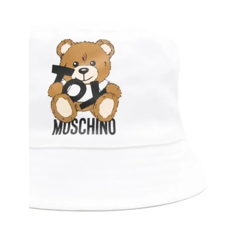 moschino_baby__unisex_toy_SKUrNqnHzij_1.webp Moschino Baby - Unisex Toy Bear Logo Print Bucket Hat With Gift Box, White Online