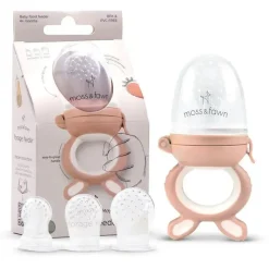 Moss u0026 Fawn Moss &amp; Fawn - Alimentador de forragem, brinquedo de dentição de comida para bebê congelada de silicone calmante, Bloom Hot
