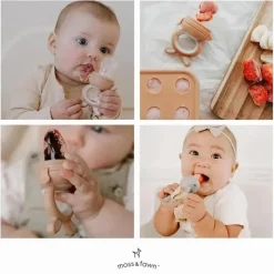 Moss u0026 Fawn Moss &amp; Fawn - Alimentador de forragem, brinquedo de dentição de comida para bebê congelada de silicone calmante, Bloom Hot