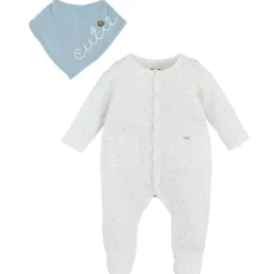 Mud Pie - Baby Boy Blue Dot Sleeper & Cutie Bib Set 6/9M Clearance