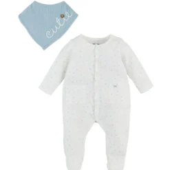 Mud Pie - Baby Boy Blue Dot Sleeper & Cutie Bib Set Best