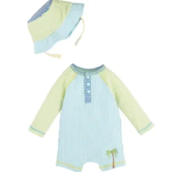 Mud Pie - Baby Boy Seersucker Rashguard One-Piece & Hat Set Outlet