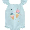 Mud Pie - Baby Girl Blue Seersucker Ice Cream Swimsuit Clearance