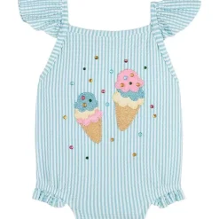 Mud Pie - Baby Girl Blue Seersucker Ice Cream Swimsuit Clearance