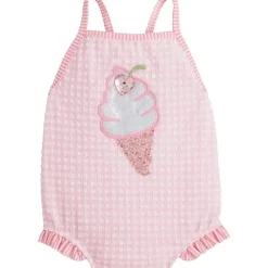 Mud Pie - Baby Girl Pink Check Ice Cream Swimsuit Discount