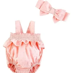 Mud Pie - Conjunto Bolha Dobby Rosa e Tiara Fashion