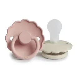 Mushie - 2 unidades de chupeta de silicone natural Frigg Daisy, blush/creme, 6/18M Outlet