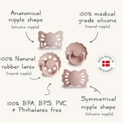 Mushie - a primeira chupeta do bebê Frigg? Conjunto, Pacote de 4 Coração Floral, Sem BPA, 0 a 6 Meses, Blush Best