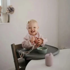 Mushie – Babador de bebê de manga comprida, tecido impermeável, ajuste ajustável para idades de 6 a 24 meses, neblina Online
