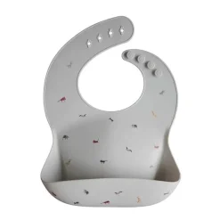 Mushie - Babete de bebê de silicone, Safari cinza claro Discount