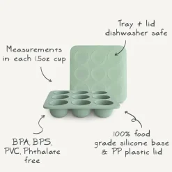 Mushie - Bandeja de silicone para freezer de comida para bebê com tampa, 9 xícaras de 1,5 onças, Cambridge Blue Best