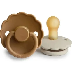 Mushie - chupeta de bebê de borracha natural 2 unidades Frigg Daisy, cappuccino/creme, 0/6M New