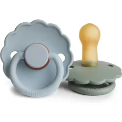 Mushie - chupeta de bebê Frigg Daisy de borracha natural 2Pk, pó azul/sálvia, 6/18M New