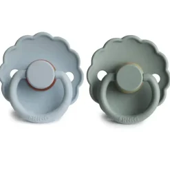 Mushie - chupeta de bebê Frigg Daisy de borracha natural 2Pk, pó azul/sálvia, 6/18M New