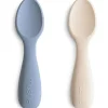Mushie - colheres iniciais de silicone para crianças, pacote com 2, ventos alísios/areia móvel New