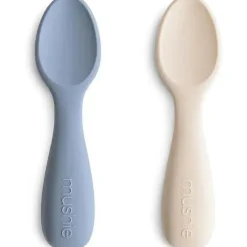 Mushie - colheres iniciais de silicone para crianças, pacote com 2, ventos alísios/areia móvel New