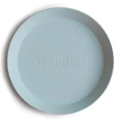 Mushie - Conjunto de 2 pratos de louça redondos, azul claro Online