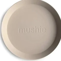 Mushie - Conjunto de 2 pratos de louça redondos, baunilha New