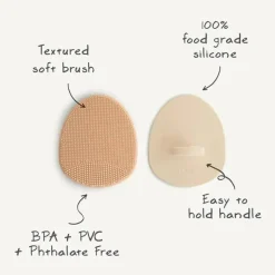 Mushie - escova para touca de banho de bebê, cerdas macias de silicone, pacote com 2, blush/areia móvel Fashion
